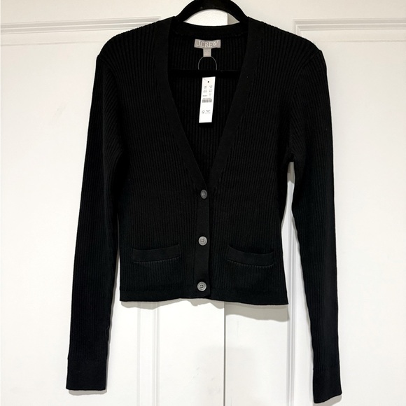 NWT JCREW  V-Neck Cardigan Sweater TENCEL Lyocell Blend Black $118 CD219SZ L - Picture 6 of 9